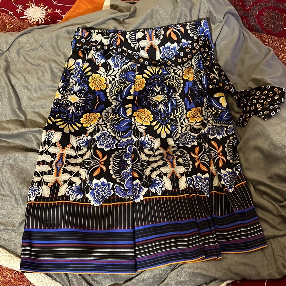 LOFT Silky floral skirt with tie belt and pleats